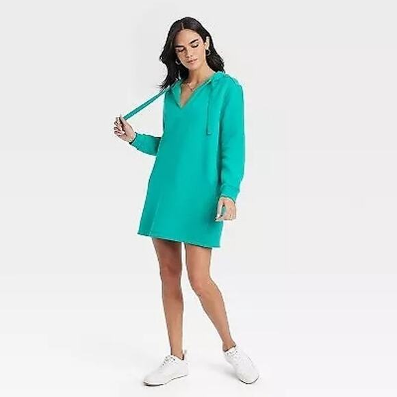 NWT Universal Thread Long Sleeve Mini Fleece Tunic Dress Green Women's Size XS - Picture 1 of 10